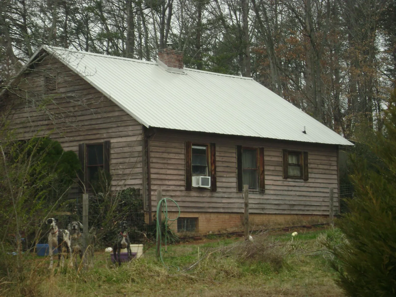 White metal roof on an old wood sided farmhouse, from a Metal Roof Installation job in Kingsville